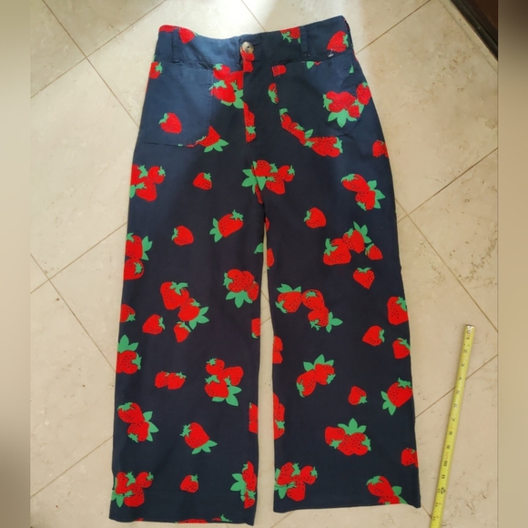 Anthropologie Maeve The Colette Strawberry Cropped Wide-Leg Linen Trousers 🍓🍓